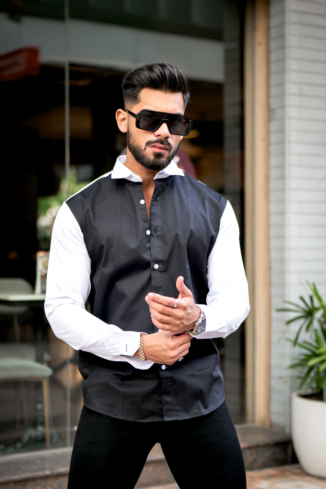 Black-White Designer Cotton Shirt