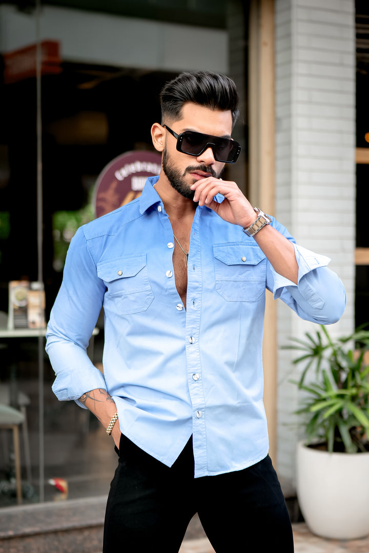 Blue Double Shade Cotton RFD Designer Shirt