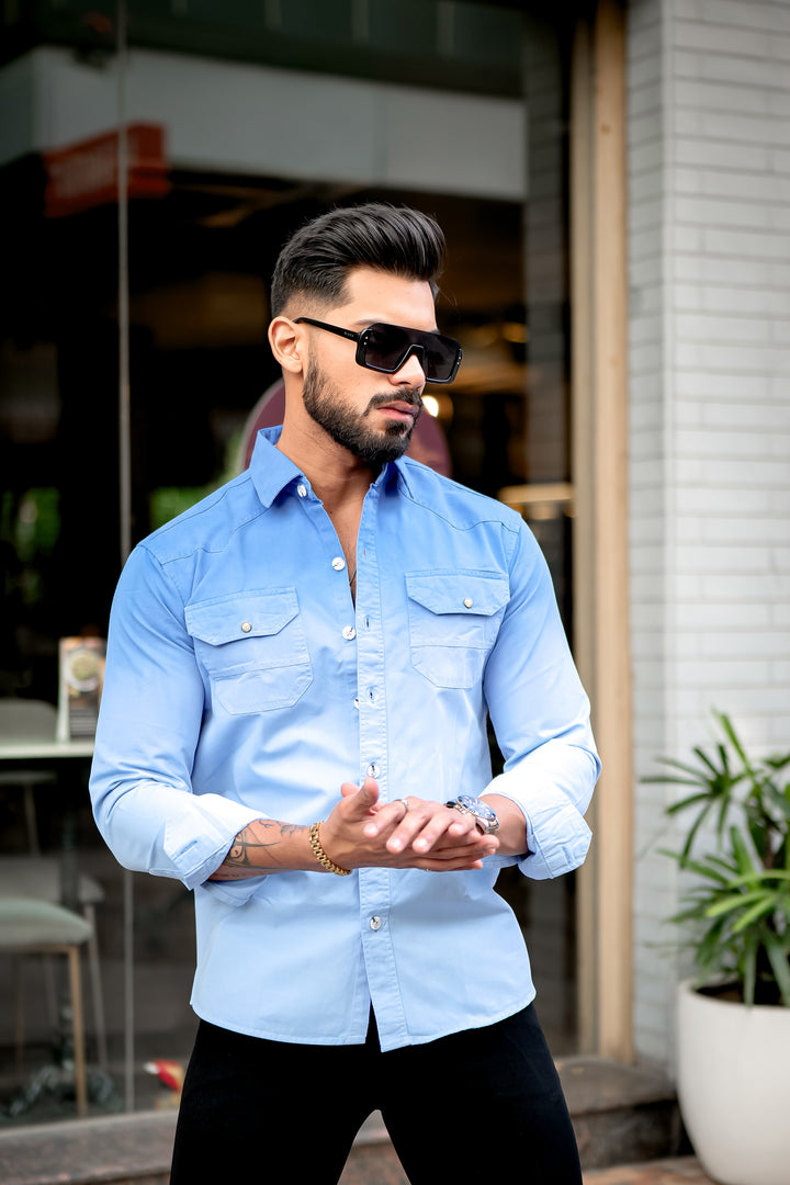 Blue Double Shade Cotton RFD Designer Shirt