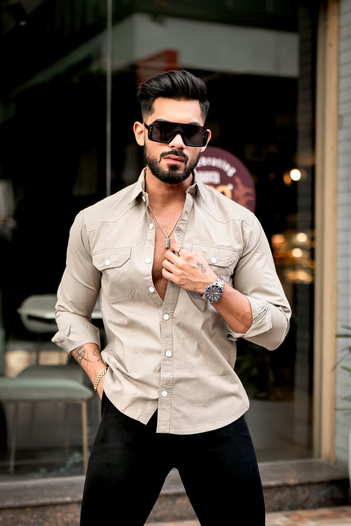 Light Brown shade RFD Double Pocket Premium Cotton Shirt