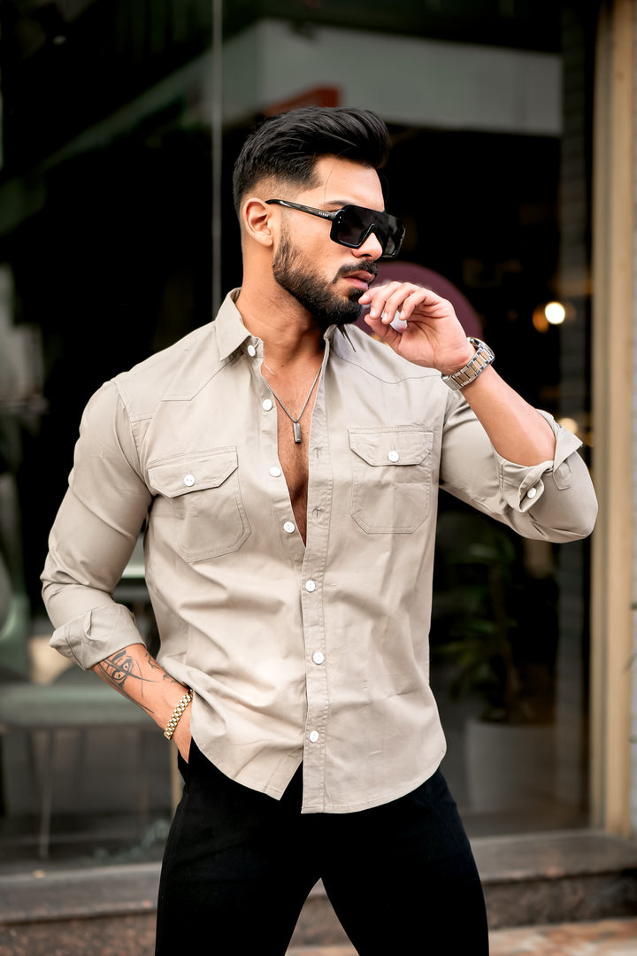 Light Brown shade RFD Double Pocket Premium Cotton Shirt