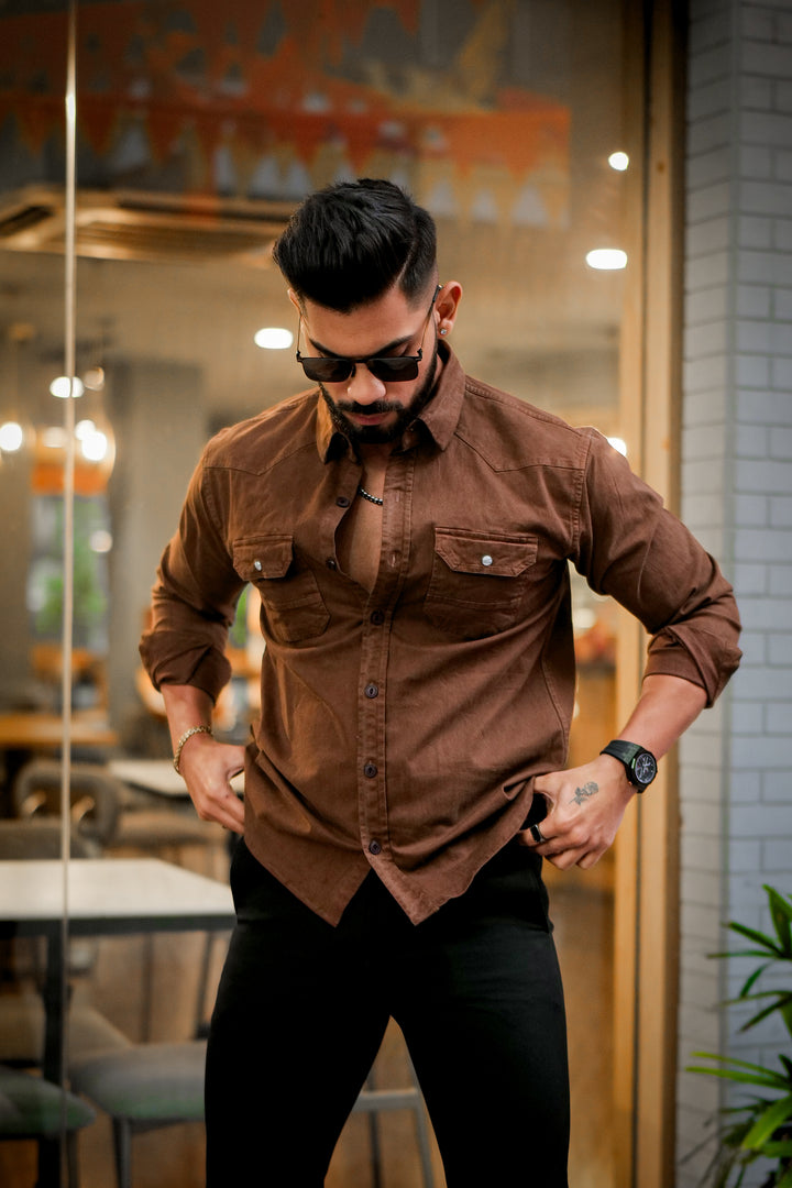 Brown Double Pocket Full Sleeve RFD Cotton Shirt