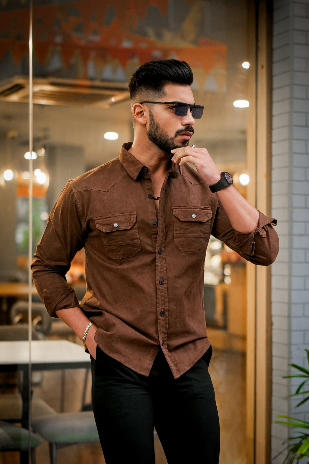 Brown Double Pocket Full Sleeve RFD Cotton Shirt