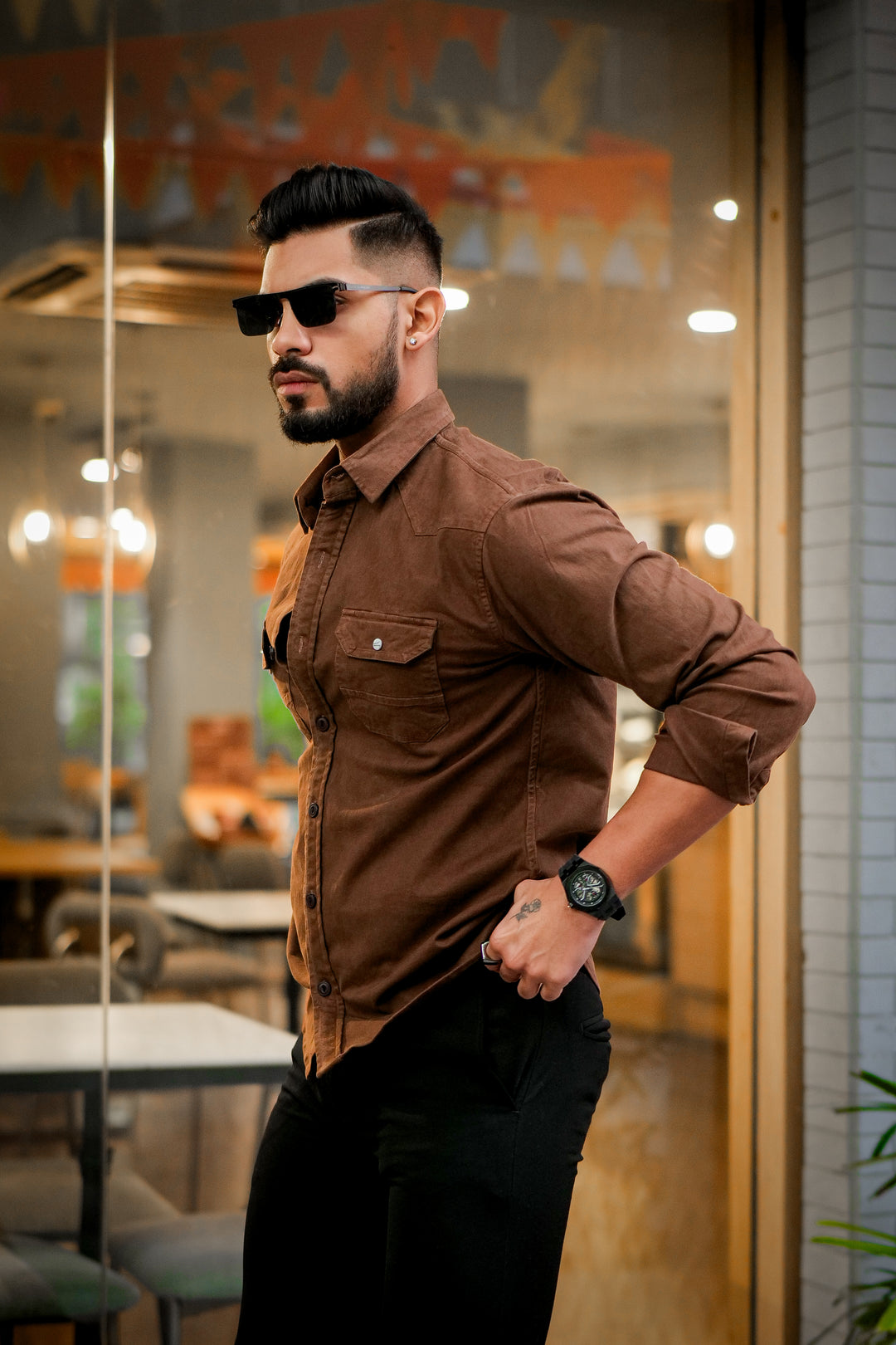 Brown Double Pocket Full Sleeve RFD Cotton Shirt