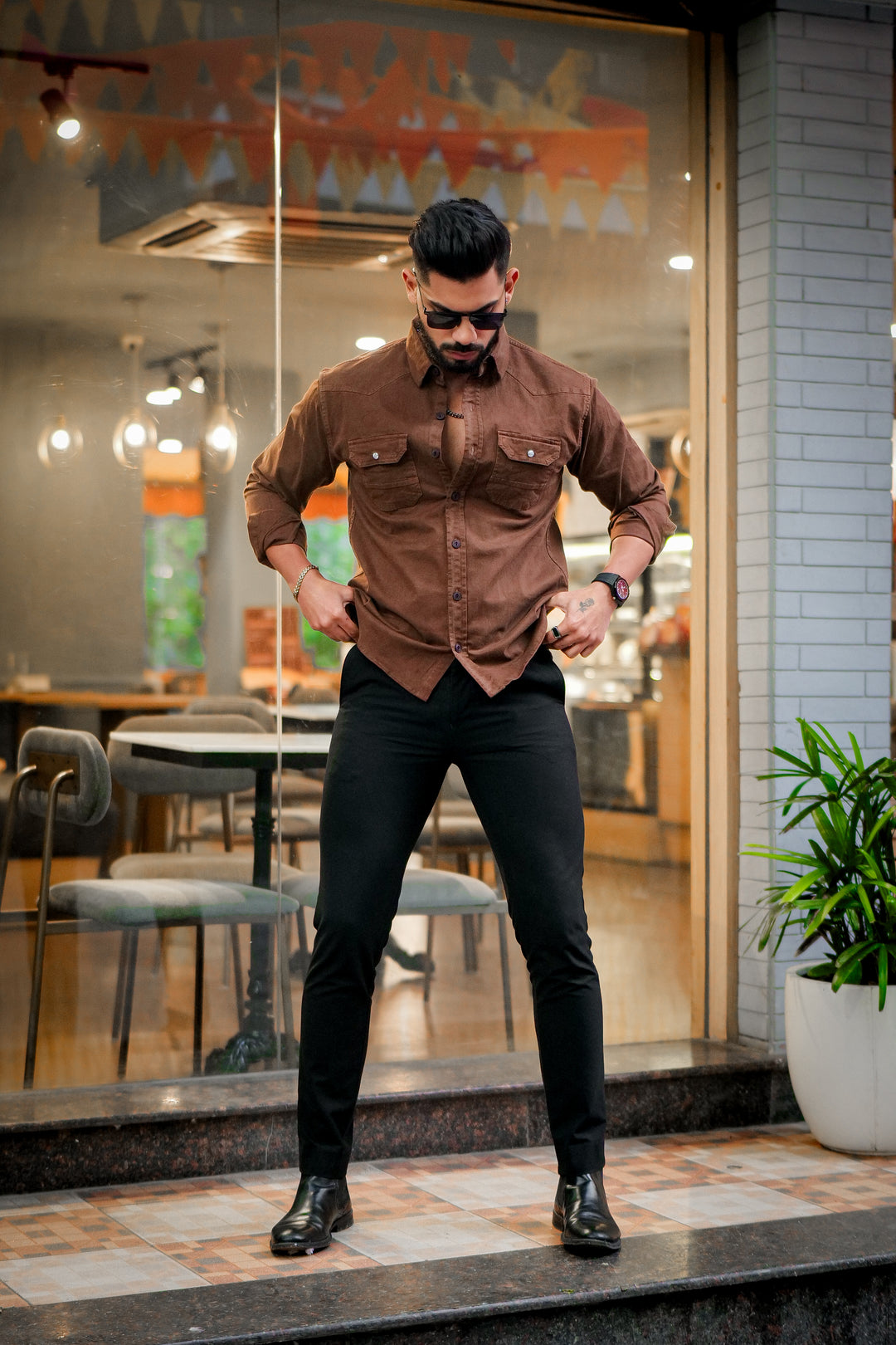 Brown Double Pocket Full Sleeve RFD Cotton Shirt