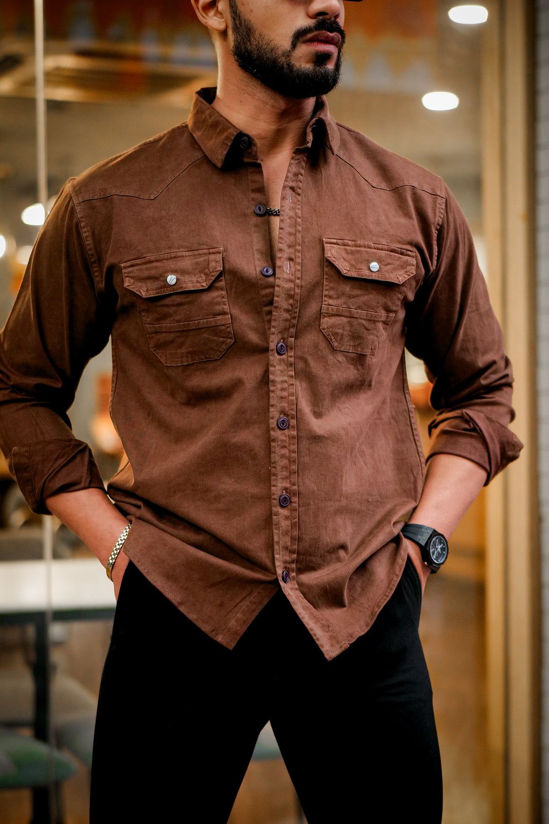 Brown Double Pocket Full Sleeve RFD Cotton Shirt